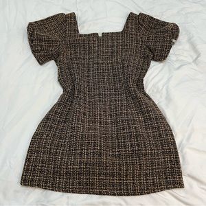 SHEIN Square Neck Puff Sleeve Tweed Dress - L